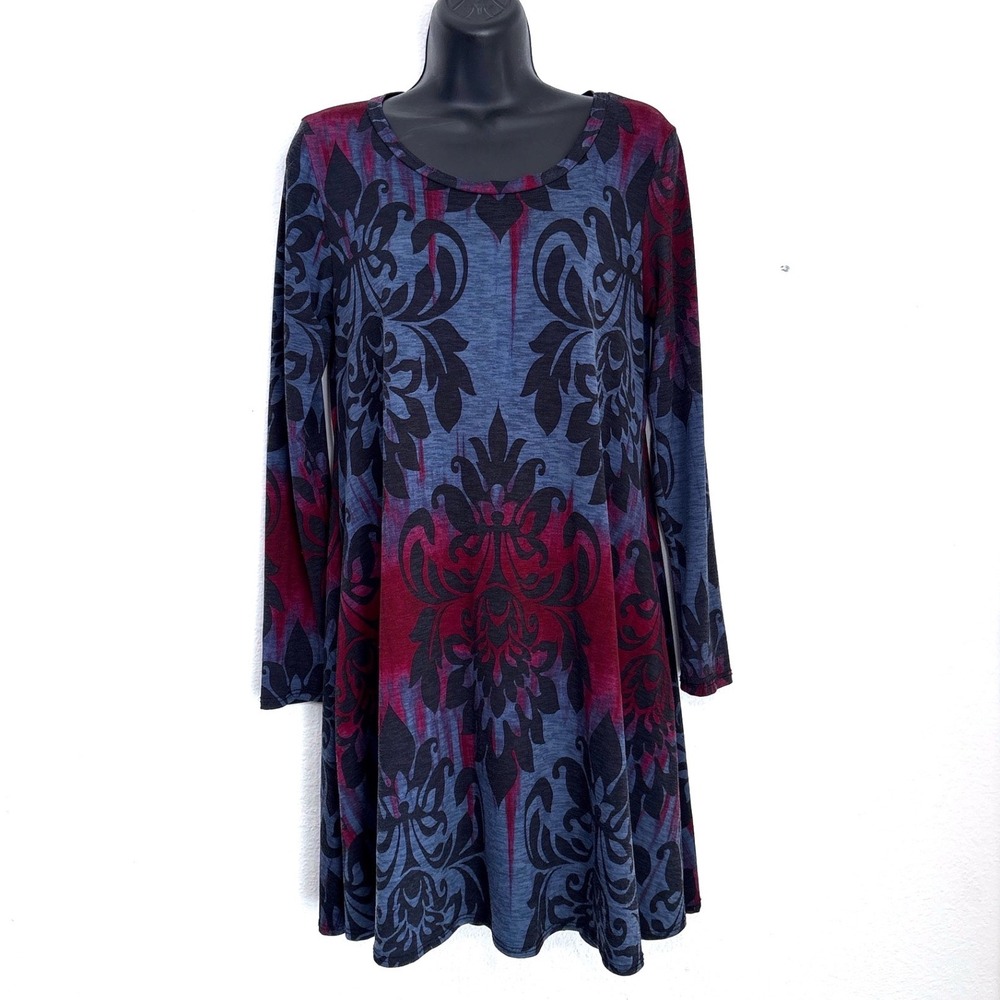 Womens S Long Sleeve Tie Dye Damask Tunic Dress Dark Fairy Whimsigoth Witchy